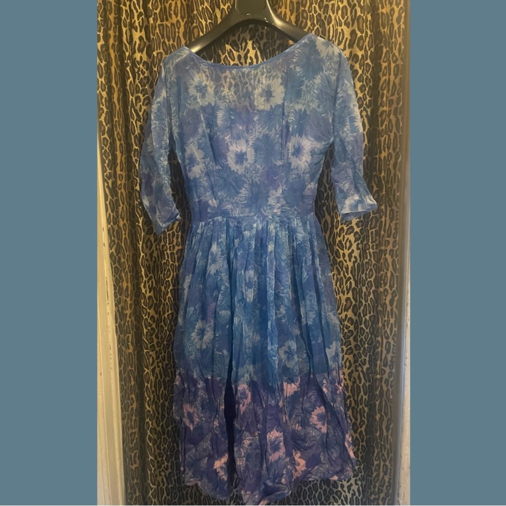 60’s Party 👗 Dress Bubble Hem Blue and purple floral XSmall True Vintage XS